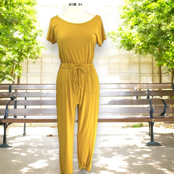 Super Comfy Capella Mustard Ladies Two-Way Shoulder Drawstring Jumpsuit - Picture 13 of 16